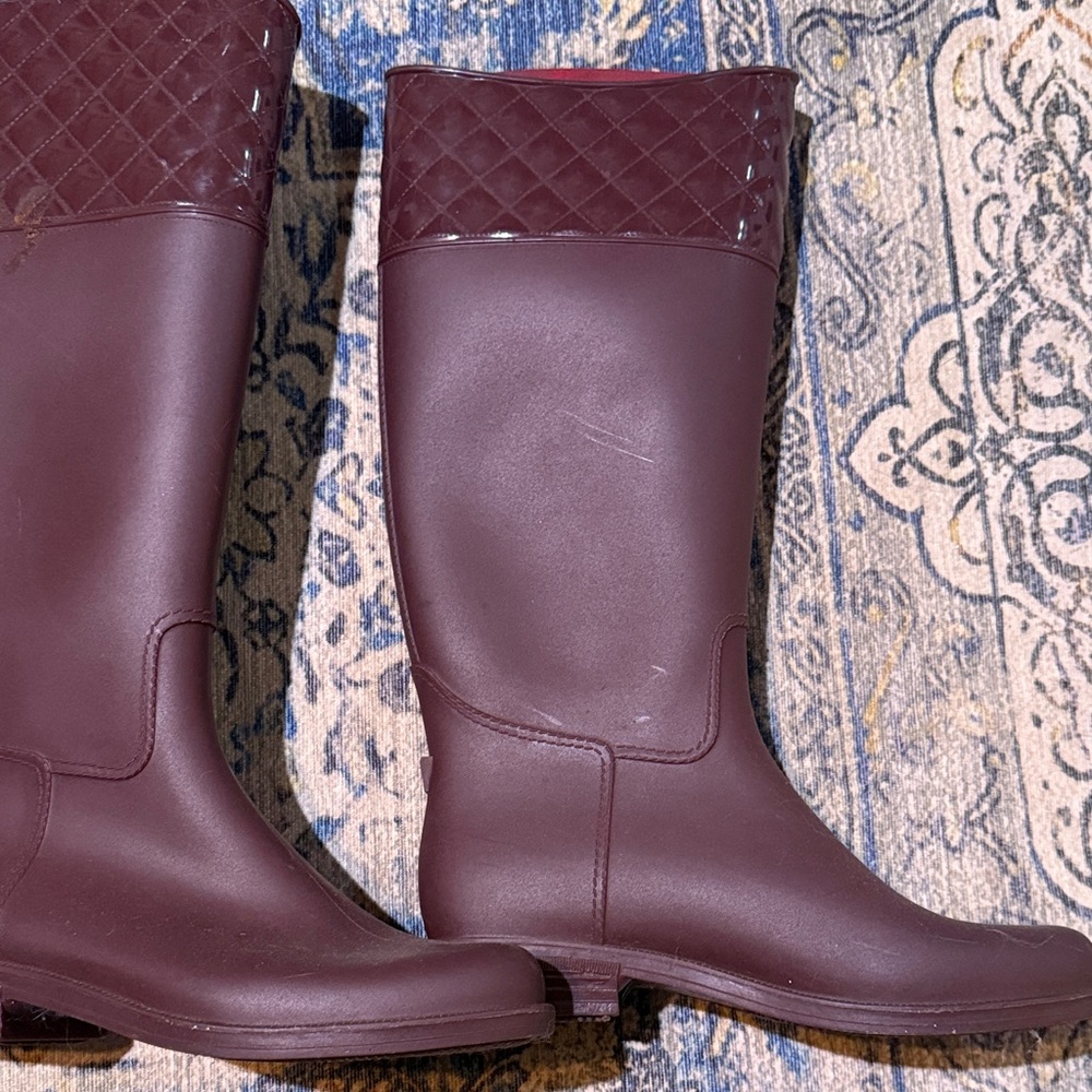 Women's Quilted Burgundy RainBoots wellies